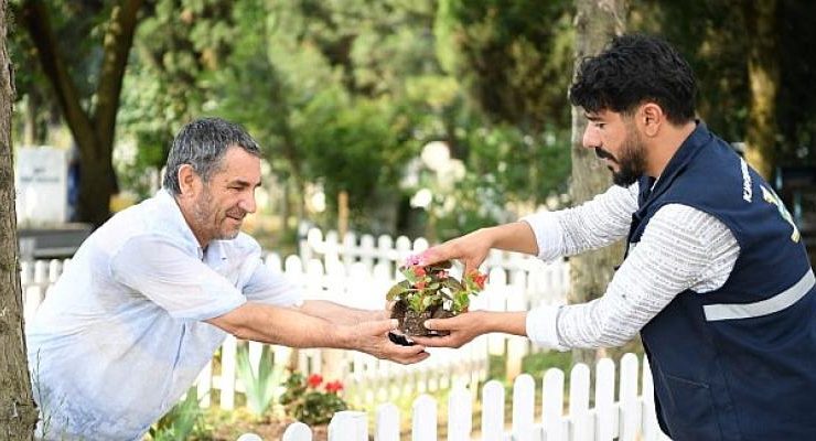 Kartepe Belediyesi Arife Günü Mezarlıklarda Çiçek Dağıttı